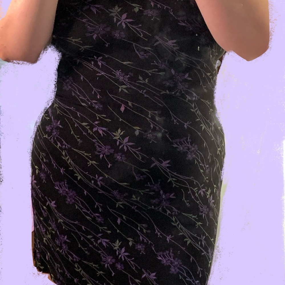 Elegant Black and Purple Floral Dress